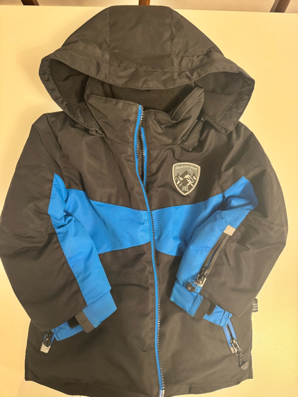 deux par deux Black and Blue Kids Hooded Puffer